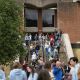 People on campus, in Library Square.